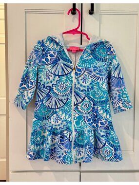 Lilly Pulitzer Little Girls Size Small (4/5) Blue Hooded Zipper Swim Cover Up